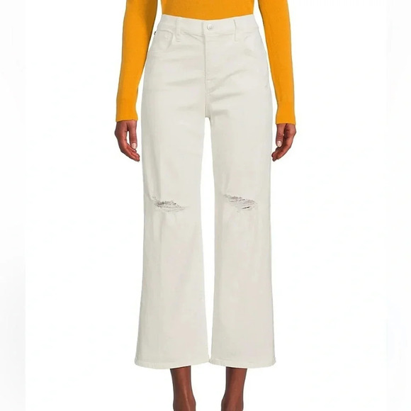 Hudson Rosalie Wide Leg Distressed Knee High Rise Jeans Tan Linen Size 30 NWT - Picture 12 of 12